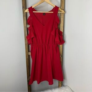 SHEIN Elegant Red Cold Shoulder Ruffle Dress Size 0XL